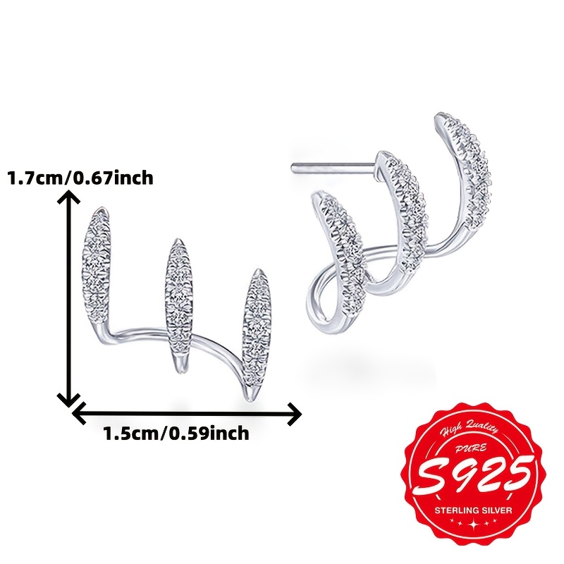 Women's S925 Silver 3-Claw Bent Earrings, Luxurious Design
